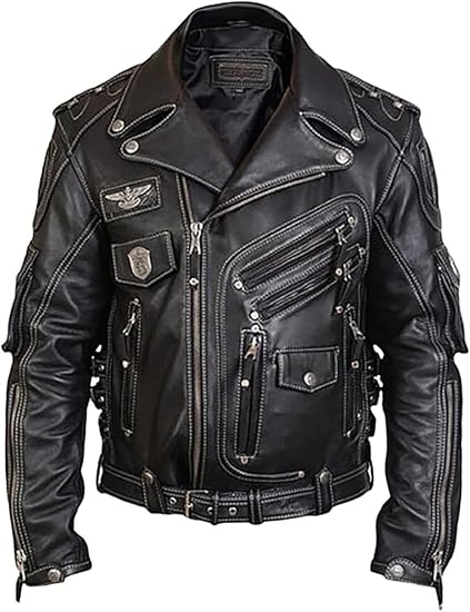 Men's Genuine Cowhide Top Grain Premium Heavyweight Biker Leather Jacket | HD Motorcycle Black Leather Jacket |