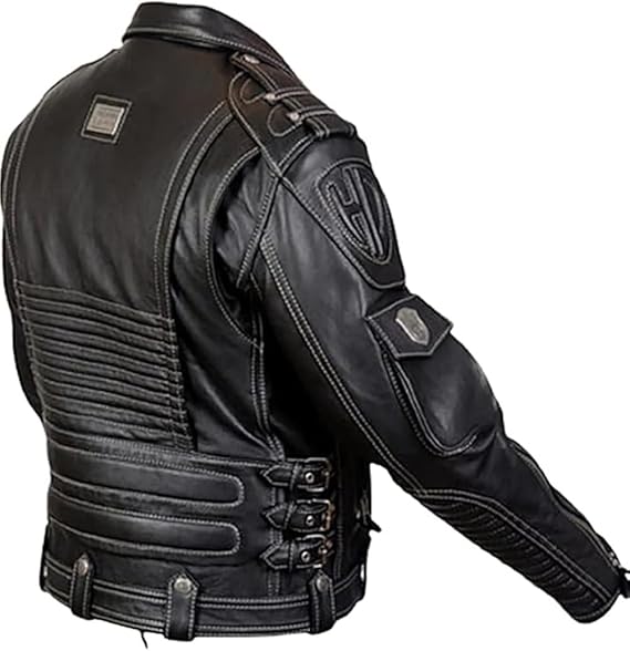 Men's Genuine Cowhide Top Grain Premium Heavyweight Biker Leather Jacket | HD Motorcycle Black Leather Jacket |