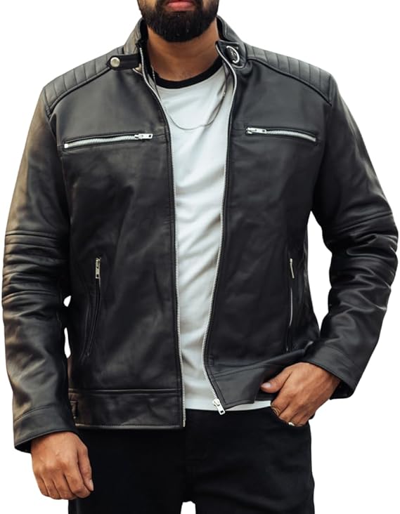 Zanz Mens Genuine Leather Motorcycle Jacket | Real Lambskin Leather Jackets for Men Fashion Wear Handmade Leather Jacket