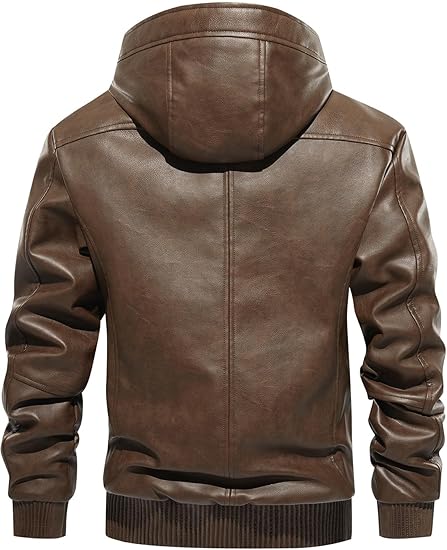 Men’s Faux Leather Jacket Fleece Padded Bomber Motorcycle Jacket