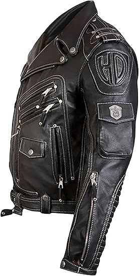 Men's Genuine Cowhide Top Grain Premium Heavyweight Biker Leather Jacket | HD Motorcycle Black Leather Jacket |