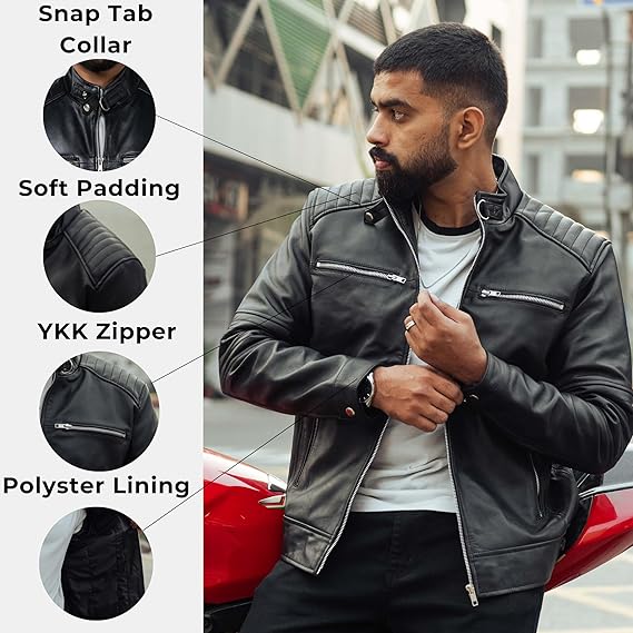 Zanz Mens Genuine Leather Motorcycle Jacket | Real Lambskin Leather Jackets for Men Fashion Wear Handmade Leather Jacket